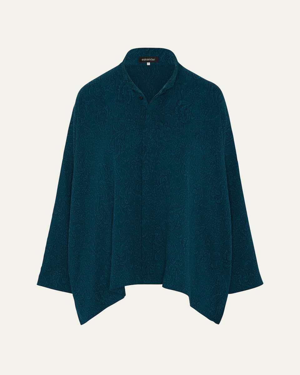 Wide Longer-Back Double Stand Collar Shirt (Mid Plus Length)